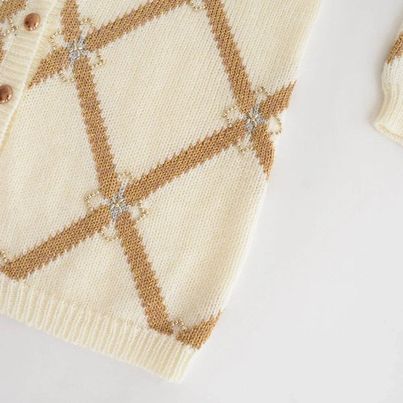 Vintage Joeclyn Smith Cream & Gold Button Up  Cardigan Knit Cardigan L - Picture 6 of 12